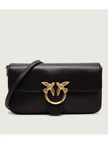 Pinko De piele geantă pe umăr Love One Slouchy Classic maro
