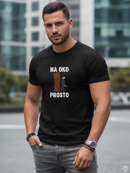T-shirt z nadrukiem NA OKO PROSTO Dstreet czarny
