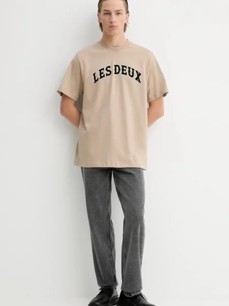 Les Deux t-shirt z nadrukiem beżowy