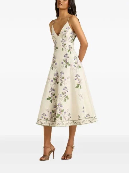 Rochie midi Hemant And Nandita cu model floral cu decolteu în V alb