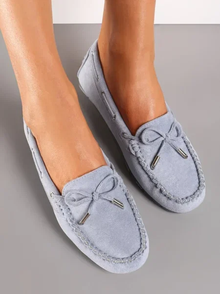 Mocasini Bleu Deschis cu Sireturi si Fundita in Partea Frontala Cimella albastru