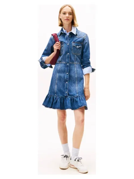 Tommy Jeans rochie jeans bleumarin mini evazați albastru