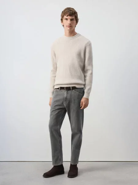 Dżinsy regular fit cropped denim Mężczyzna 38 MANGO MAN szary