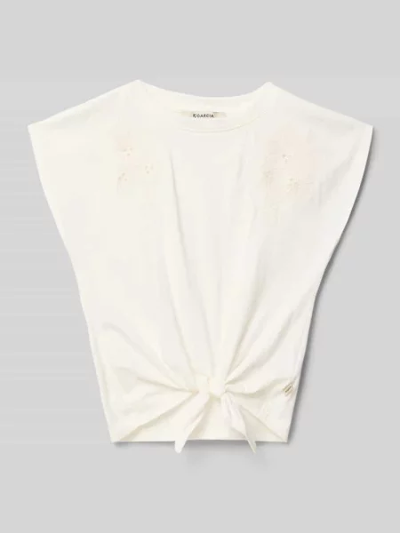 T-shirt w kroju regular fit z haftowanym motywem Garcia biała