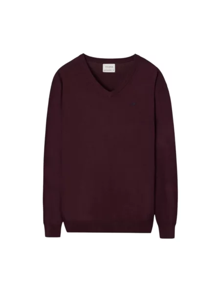 Sweter Silbon z dekoltem w serek z dżerseju klasyczny czerwony