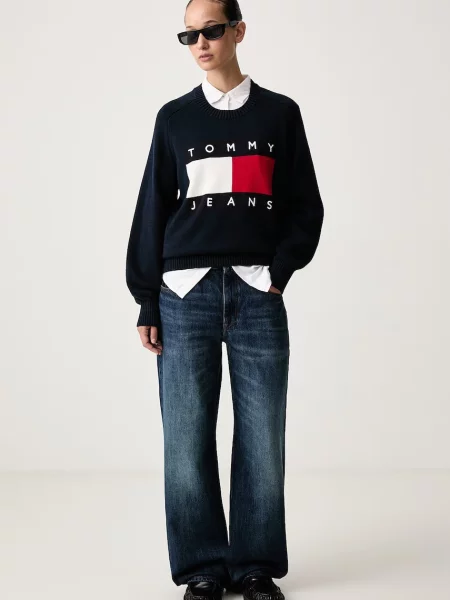 Pulover Tommy Jeans de lână albastru