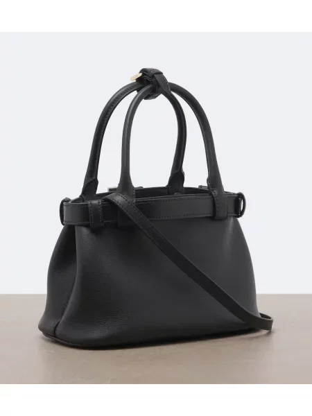 Top Prada din piele cu cataramă negru