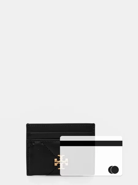 Usnjen etui za kartice Tory Burch Kira črna