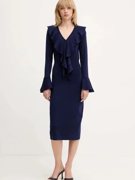 Luisa Spagnoli rochie din lână bleumarin maxi evazati