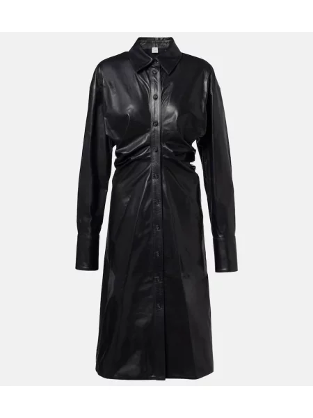 Sukienka koszulowa Toteme skórzana garniturowa czarna