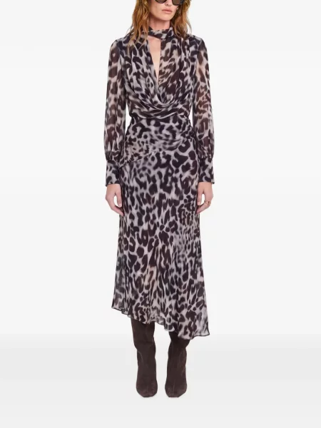 Rochie Nicholas cu imagine cu model leopard asimetrică maro