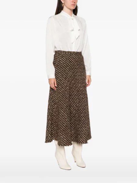 Fustă midi Andiata din tweed maro