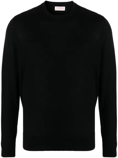 Pulover Fursac de lână cu decolteu rotund negru