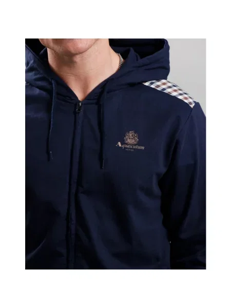Bluza z kapturem Aquascutum w kratę z logo niebieska