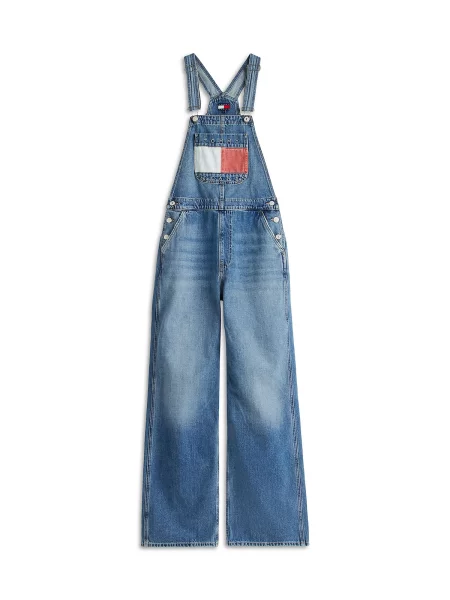 Tommy Jeans Salopetă albastru denim / roșu deschis alb