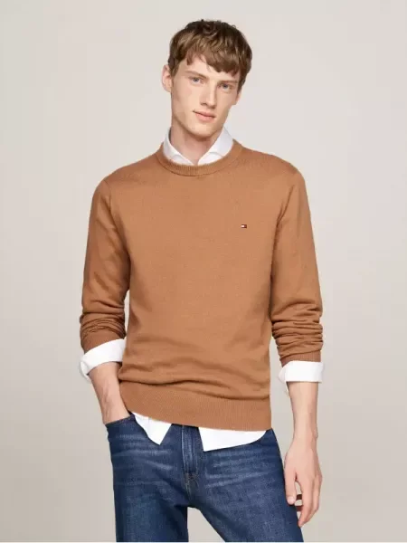 Tommy Hilfiger Kötött pulóver kasmír hozzáadásával bézs