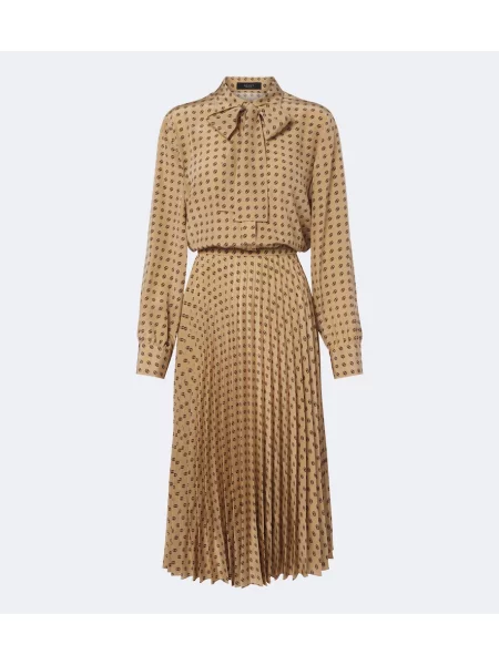 Hedvábné midi šaty Gucci béžové