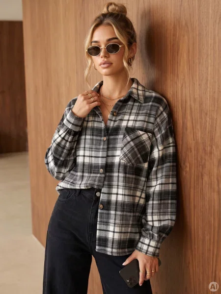 Koszula flanelowa oversize w kratę Dstreet czarna