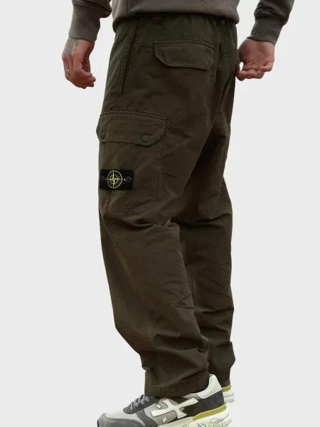 Брюки карго Stone Island с камнями оливковые