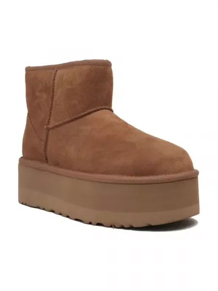 UGG De piele bocanci Classic Mini Platform cu adaos de lână maro