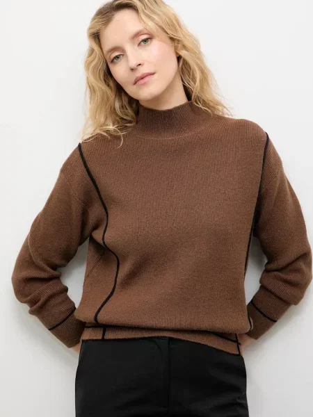 Пуловер с кашмир Answear.LAB с ниско поло кафяво