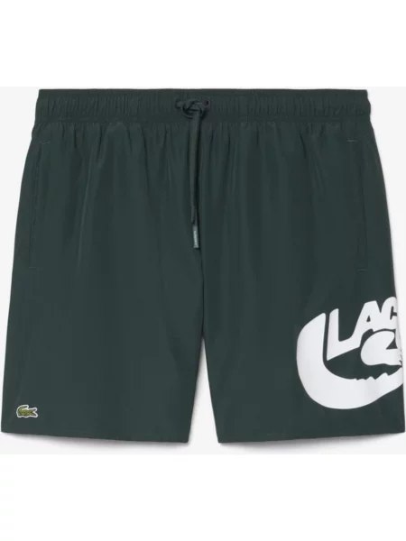 Kąpielówki Lacoste Mid Length Printed zielony ciemny S biały