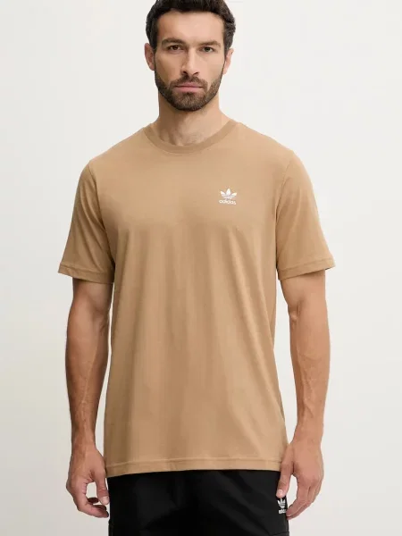 Тениска adidas Originals Trefoil Essential кафяво с апликация бежово