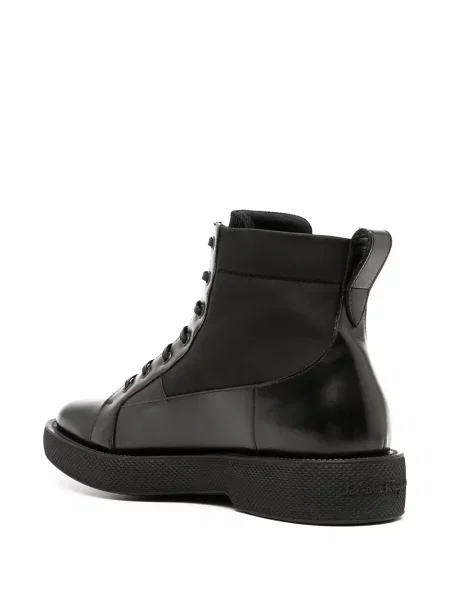 Cizme scurte Ferragamo cu șireturi din dantelă negru
