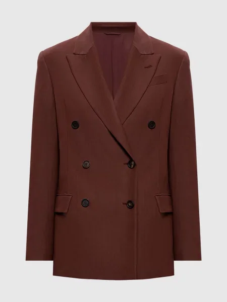 Двобортний жакет з льоном Brunello Cucinelli коричневий