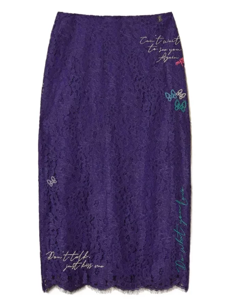 Fustă midi Twinset din dantelă până la genunchi violet