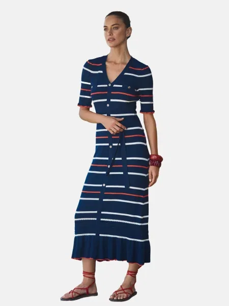 Love & roses Rochie tricotat bleumarin / roșu orange alb