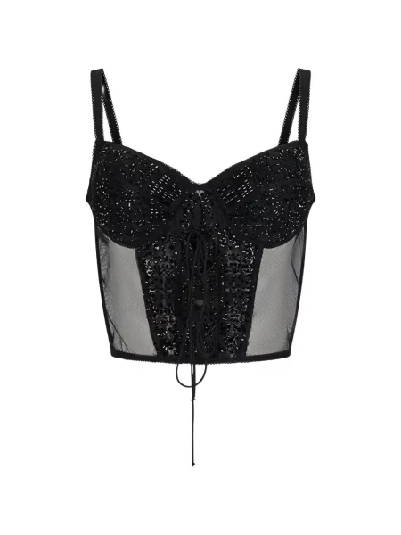 Top Ermanno Scervino cu șireturi din dantelă negru