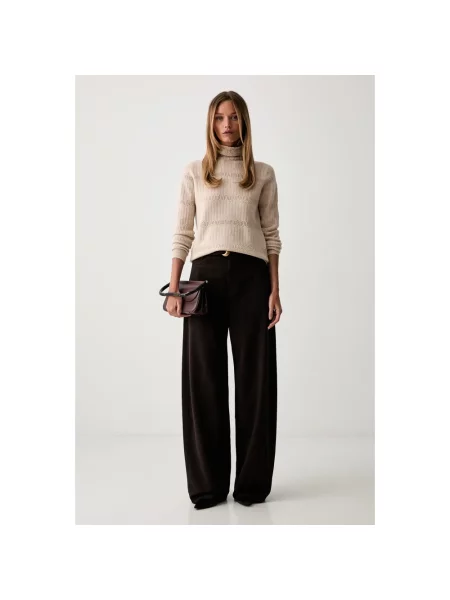 Sweter z golfem Twinset wełniany beżowy
