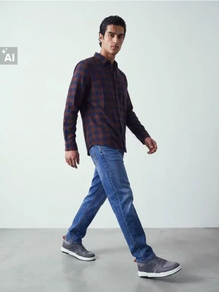 Sinsay slim fit košile s kostkovaným vzorem hnědá