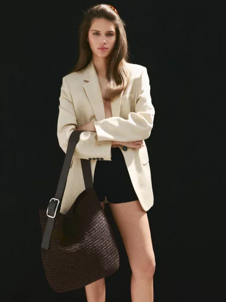 Torba shopper pleciona czekoladowy Kobieta uniwersalny MANGO