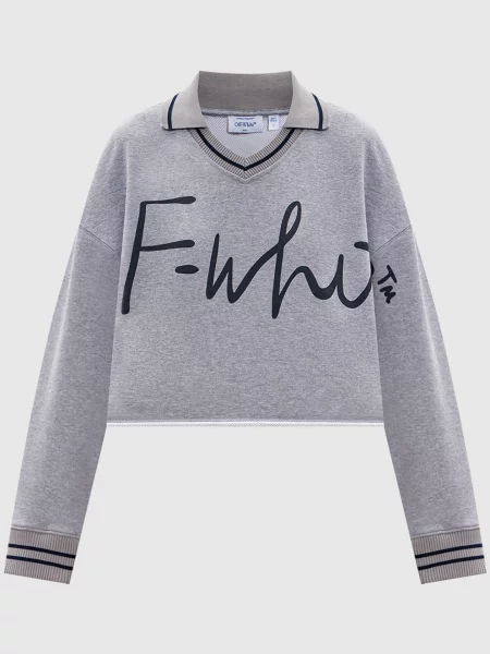 Укорочений світшот з принтом логотипа Off-white сірий