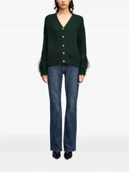 Cardigan Cinq A Sept cu pene verde