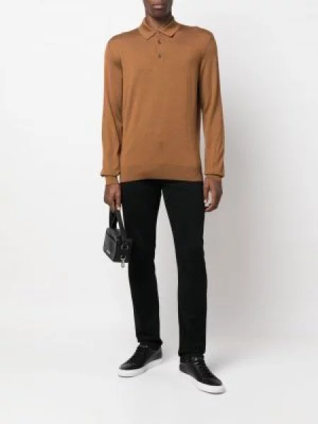 Megzta ilgas polo marškinėliai Zegna ruda