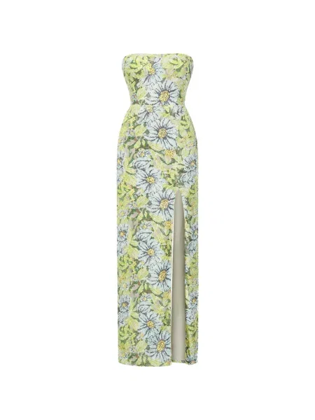 Rochie maxi Bronx & Banco cu model floral cu mărgele verde