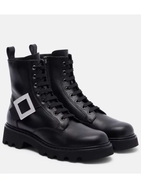 Kožené členkové čižmy Roger Vivier čierna