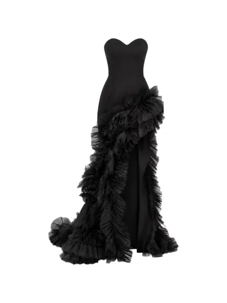 Rochie maxi Monarh cu volane asimetrică negru