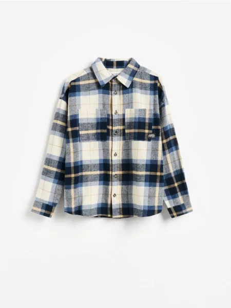 Reserved Károvaná oversize košeľa tmavomodrá