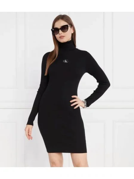 CALVIN KLEIN JEANS Rochie BADGE ROLL NECK negru