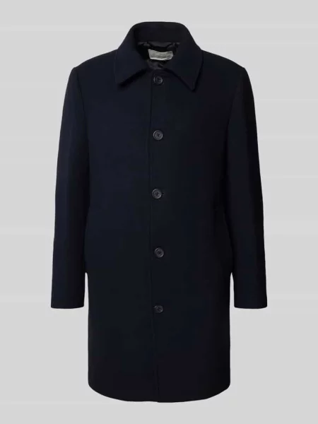 Płaszcz wełniany o kroju regular fit z wykładanym kołnierzem model ‘ARCHIVE’ Selected Homme granatowy