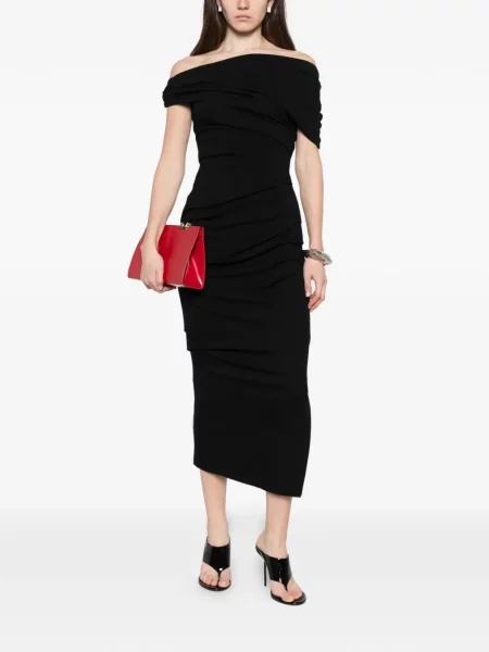 Rochie midi Paris Georgia până la genunchi cu un umăr gol de costum negru