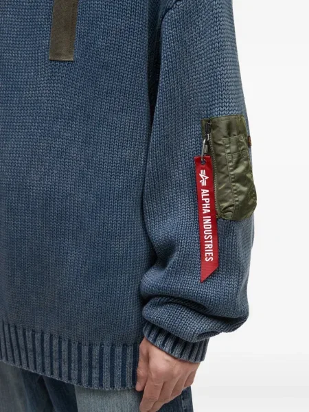 Pulover Alpha Industries cu decolteu rotund albastru
