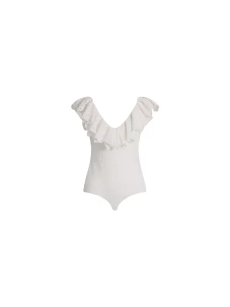 Koszulka Alberta Ferretti wełniana z falbankami biała