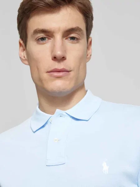 Koszulka polo o kroju slim fit z czystej bawełny Polo Ralph Lauren niebieska