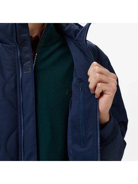 Lacoste Relaxed Fit Pikowana Kurtka Z Kołnierzem granatowa