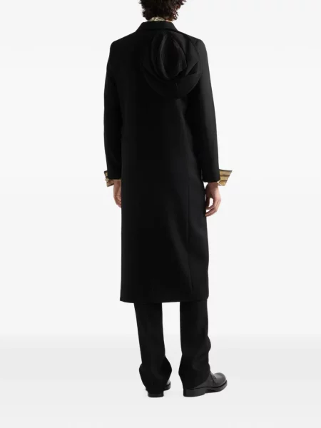 Vlněný dvouřadý kabát Prada černý